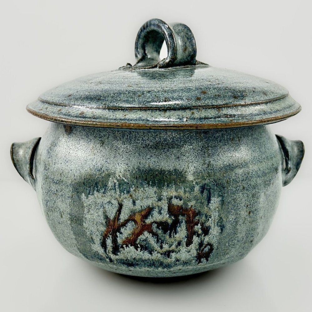 HANDMADE Stoneware Pottery Art | Turquoise Ceramic Lidded Bowl - Picture 9 of 10